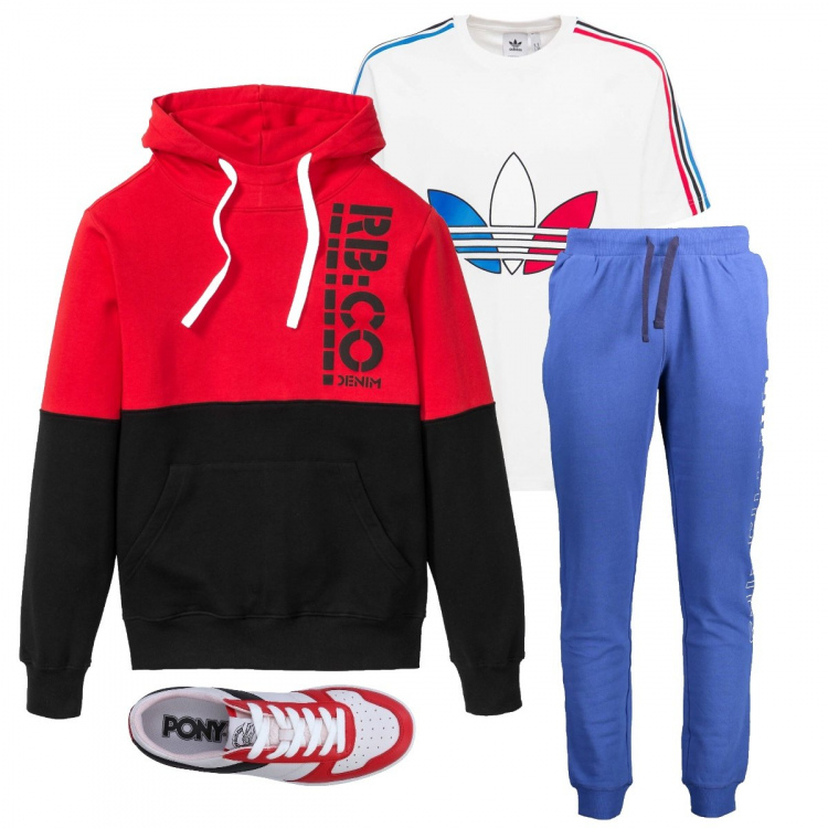 Outfit uomo - Urban #11520. Stile Urban per Tutti i giorni. Abbinamento con felpe con cappuccio, sneakers, pantaloni, t-shirt.