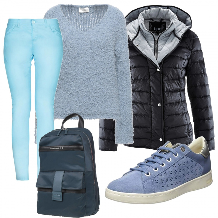 Outfit donna - Curvy all\'università. Stile Casual per Scuola/Università. Abbinamento con piumini, pullovers, pantaloni, zaini, sneakers.