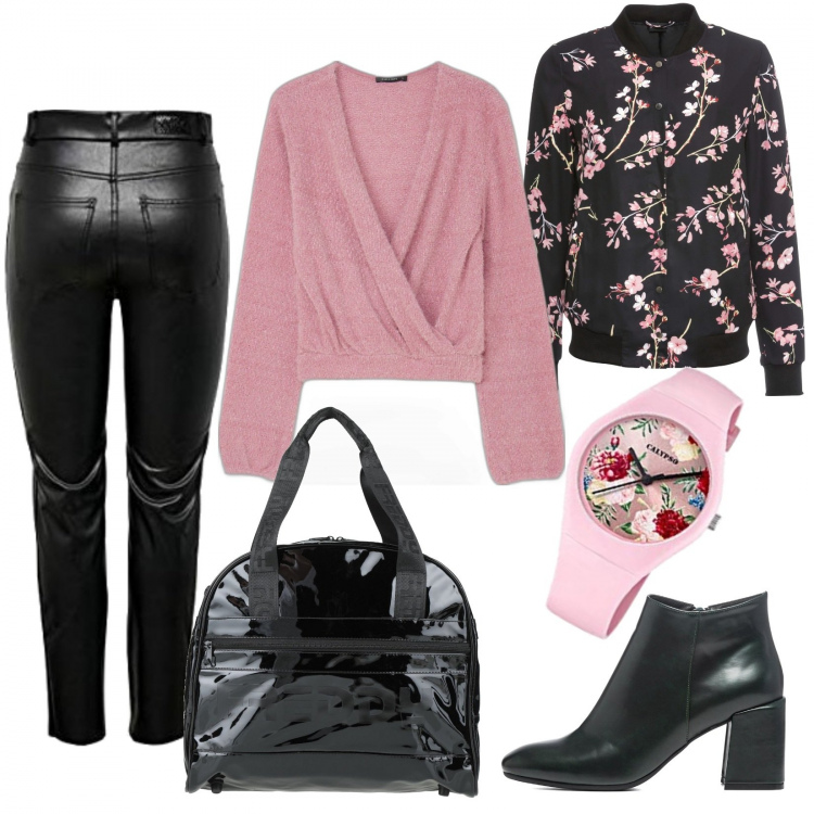 Outfit donna - Sportiva e femminile tutti i giorni!. Stile Casual per Tutti i giorni. Abbinamento con bomber, borse a mano, maglieria, stivaletti, pantaloni, orologi.