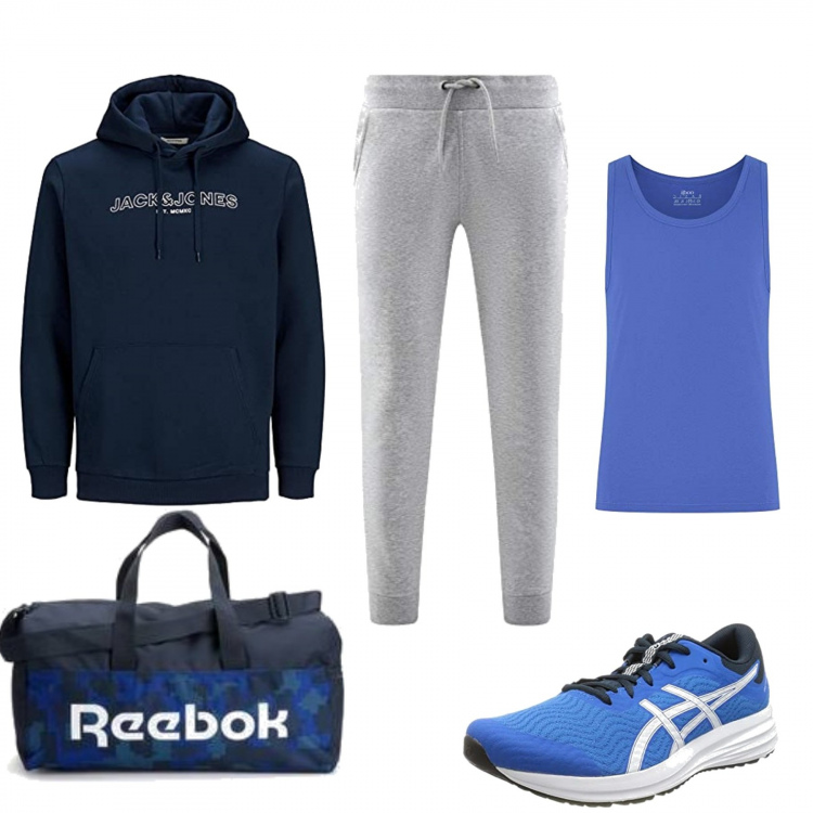 Outfit hombre - Al Gimnasio. Estilo Casual para Deporte. Combinación con pantalones, sudaderas con capucha, camisetas sin mangas, sneakers, bolsos deportivos.