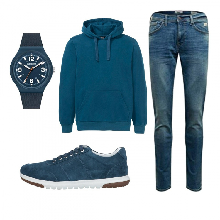 Outfit uomo - Casual #26222. Stile Casual per Tutti i giorni. Abbinamento con felpe con cappuccio, sneakers, jeans slim fit, orologi analogici.