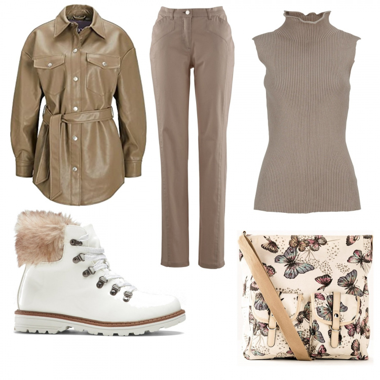 Outfit donna - Colori neutri Bonprix. Stile Casual chic per Tutti i giorni. Abbinamento con borse a tracolla, stivaletti, pantaloni, maglieria, giacche.