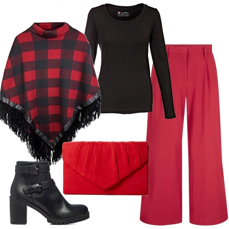 Outfit donna - Casual #9043. Stile Casual per Tutti i giorni. Abbinamento con maglieria, pantaloni capri, stivaletti, cappotti, pochette.