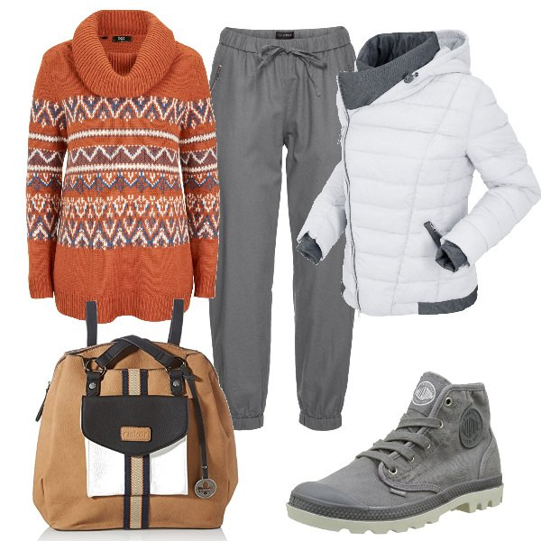 Outfit donna - Total look #1181451. Stile Basic per Tutti i giorni. Abbinamento con pantaloni, cappotti, maglieria, sneakers alte, zaini.