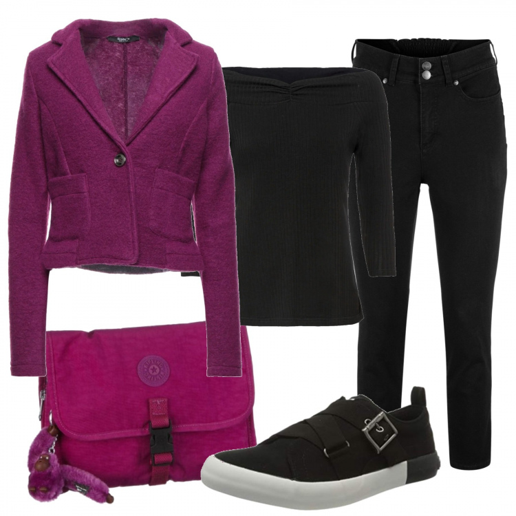 Outfit donna - La giacca color malva. Stile Casual per Scuola/Università. Abbinamento con jeans, maglieria, blazer, borse a spalla, sneakers.