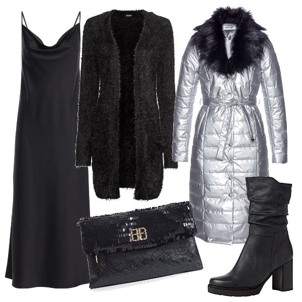 Outfit donna - Total look #1181540. Stile Chic per Serata fuori. Abbinamento con cardigans, giacche, clutch, stivaletti, vestiti midi/longuette.