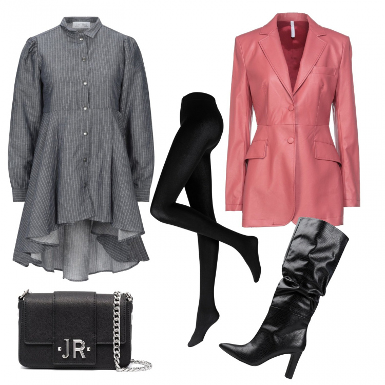 Outfit donna - La giacca di pelle color pesca. Stile Chic per Serata fuori. Abbinamento con collant, vestiti corti, blazer, stivali, borse a tracolla.