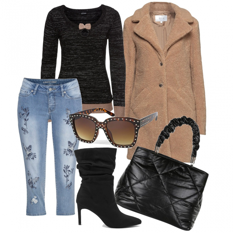 Outfit donna - Dettagli ovunque. Stile Casual chic per Tutti i giorni. Abbinamento con cappotti, maglieria, jeans, borse a mano, stivali, occhiali da sole.