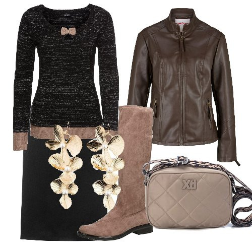 Outfit donna - Un pull particolare. Stile Vintage retrò per Tutti i giorni. Abbinamento con maglieria, gonne longuette, giacche, orecchini, borse a mano, stivali.