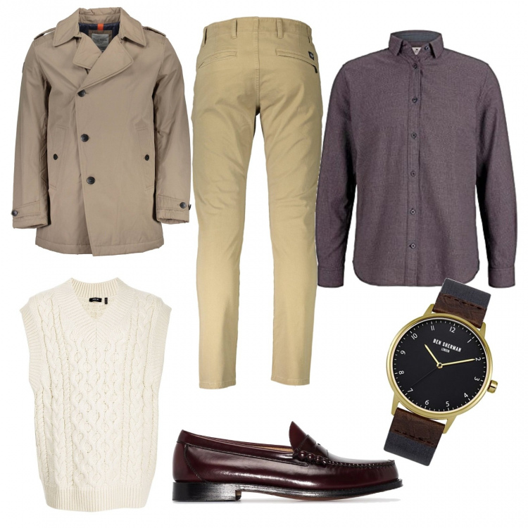 Outfit uomo - Il mocassino bordeaux. Stile Trendy per Tutti i giorni. Abbinamento con gilet, scarpe stringate, orologi, giacche, pantaloni skinny, camicie.
