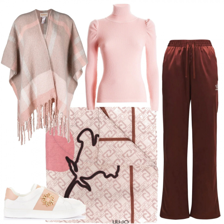Outfit donna - Rosa per te. Stile Romantica per Scuola/Università. Abbinamento con sneakers, maglieria, foulard, cappe, pantaloni.