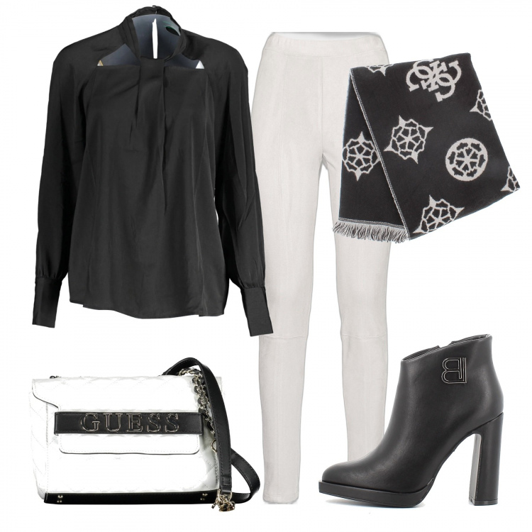 Outfit donna - Crudelia Demon bad inside. Stile Glamour per Serata fuori. Abbinamento con pantaloni, stivaletti, sciarpe, camicie, borse a tracolla.