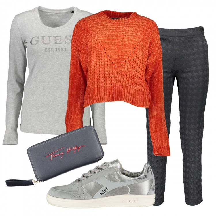 Outfit donna - Total look #1184079. Stile Casual per Tutti i giorni. Abbinamento con maglieria, pantaloni, t-shirt, sneakers, portafogli.