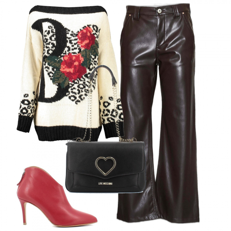 Outfit donna - Halloween plus Size. Stile Casual chic per Serata fuori. Abbinamento con pantaloni, sandali, borse a tracolla, maglieria.