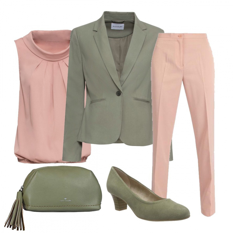 Outfit donna - Romantica #2002. Stile Romantica per Serata fuori. Abbinamento con top, blazer, pantaloni, scarpe col tacco, clutch.