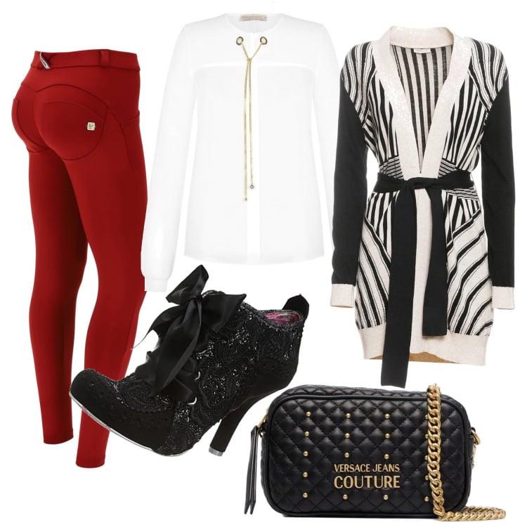 Outfit donna - Freddy WR.UP. Stile Rock per Serata fuori. Abbinamento con bluse, cardigans, borse a tracolla, pantaloni skinny, scarpe col tacco.
