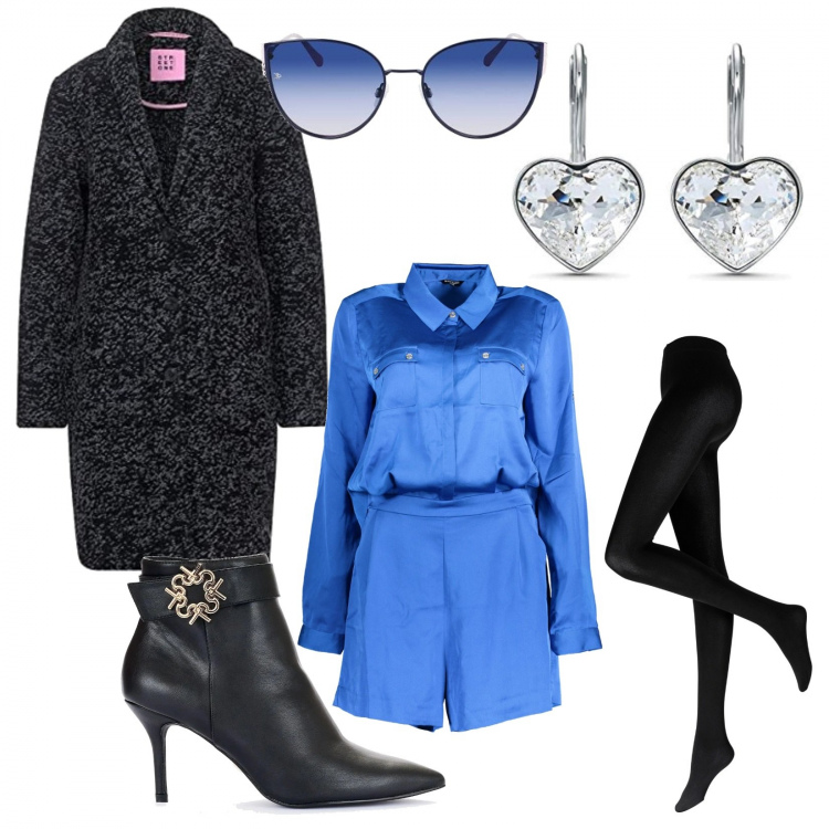 Outfit donna - Total look #1185361. Stile Glamour per Serata fuori. Abbinamento con collant, stivaletti, cappotti, orecchini, vestiti corti, occhiali da sole.