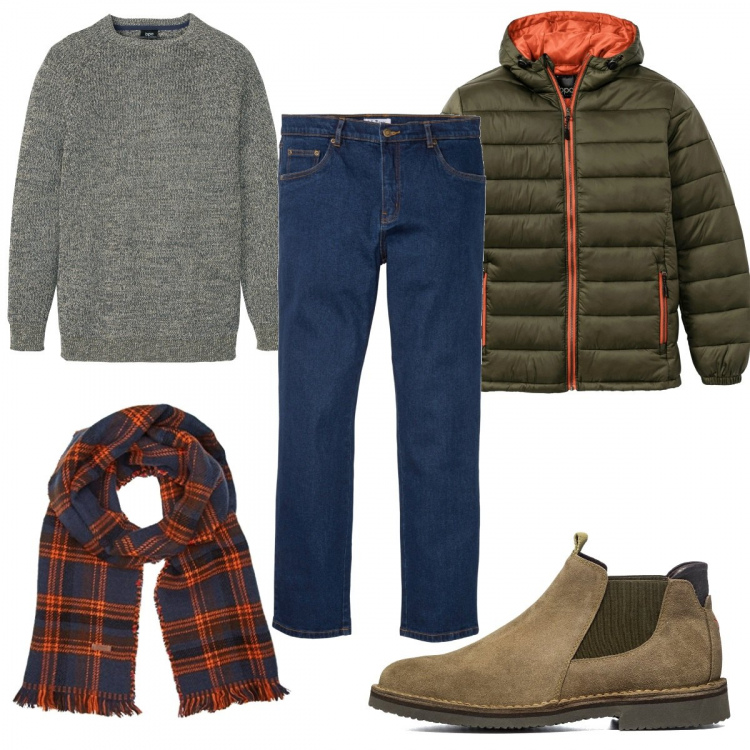 Outfit uomo - Trendy con la sciarpa a quadri. Stile Trendy per Tutti i giorni. Abbinamento con jeans dritti, giacche, vestito corto, stivali e stivaletti, sciarpe.
