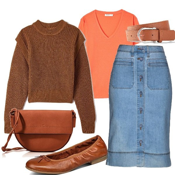 Outfit donna - Lauracabrerapisano. Stile Minimal per Ufficio. Abbinamento con gonne, jeans, maglieria, t-shirt, borse a spalla, ballerine.