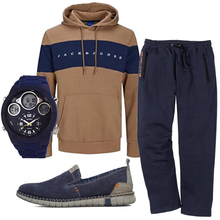 Outfit uomo - Casual #27183. Stile Casual per Tutti i giorni. Abbinamento con pantaloni, sneakers, felpe con cappuccio, orologi.