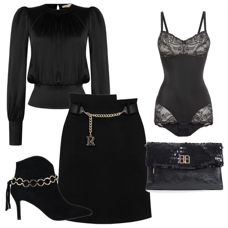 Outfit donna - Stasera ceniamo fuori. Stile Sexy per Serata fuori. Abbinamento con body, stivaletti, gonne, bluse, clutch.