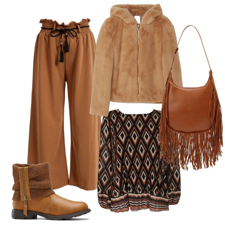 Outfit donna - Boho. Stile Boho per Tutti i giorni. Abbinamento con stivaletti, bluse, pantaloni culotte, cappotti, borse a spalla.