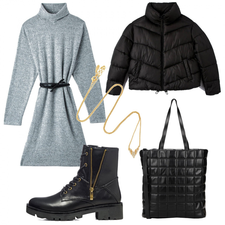 Outfit donna - Curvy love Terranova. Stile Basic per Tutti i giorni. Abbinamento con borse a mano, collane, vestiti, piumini, anfibi.