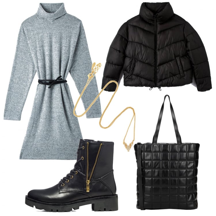 Outfit donna - Curvy love Terranova. Stile Basic per Tutti i giorni. Abbinamento con borse a mano, collane, vestiti, piumini, anfibi.