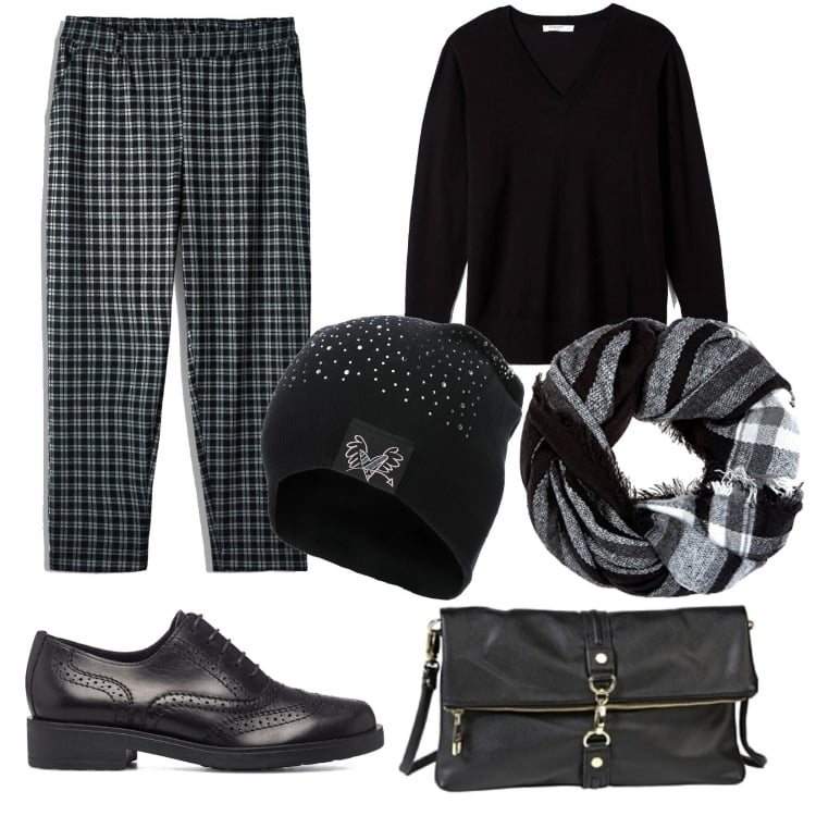 Outfit donna - Curvy love con Terranova. Stile Casual per Ufficio. Abbinamento con pantaloni chino, maglieria, berretti, scarpe stringate, borse a tracolla, sciarpe.