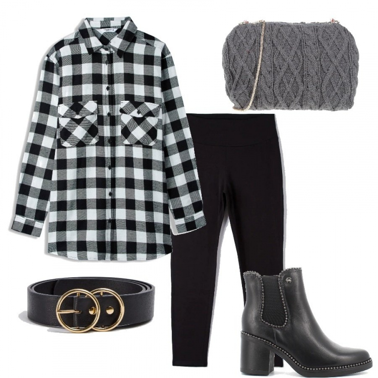 Outfit donna - Con la mini bag in lana. Stile Casual chic per Tutti i giorni. Abbinamento con borse a tracolla, leggings, camicie, cinture, stivaletti.