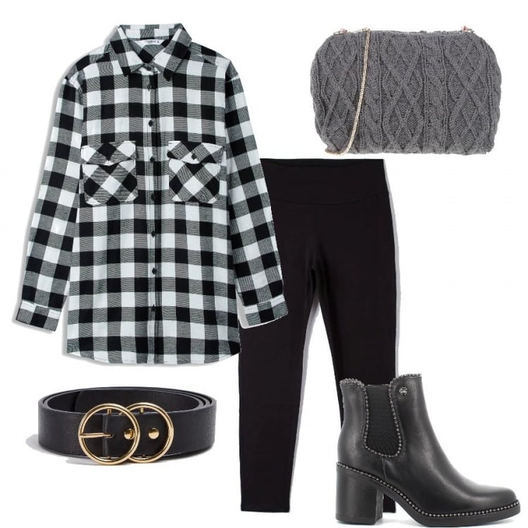 Outfit donna - Con la mini bag in lana. Stile Casual chic per Tutti i giorni. Abbinamento con borse a tracolla, leggings, camicie, cinture, stivaletti.