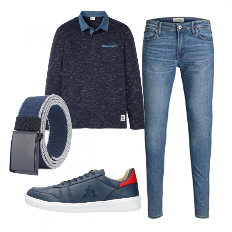 Outfit uomo - Casual #27270. Stile Casual per Tutti i giorni. Abbinamento con sneakers, polo, cinture, jeans skinny.