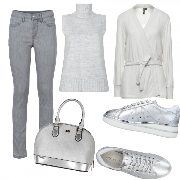 Outfit donna - Giorgia, di ghiaccio. Stile Casual chic per Scuola/Università. Abbinamento con jeans skinny, cardigans, sneakers, pullovers, borse a mano.