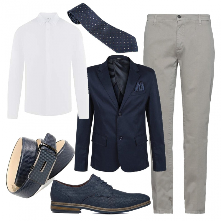 Outfit uomo - Matrimonio del mio amico. Stile Business/Elegante per Cerimonia. Abbinamento con giacche, cravatte, scarpe stringate, pantaloni, camicie, cinture.