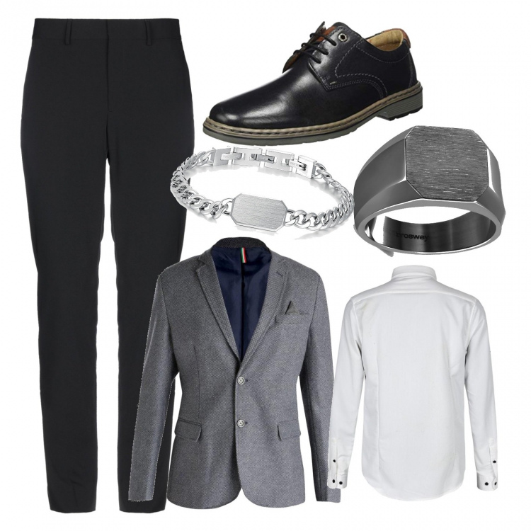 Outfit uomo - E giacomino si sposa.... Stile Business/Elegante per Cerimonia. Abbinamento con giacche, camicie, anelli, braccialetti, pantaloni, scarpe stringate.