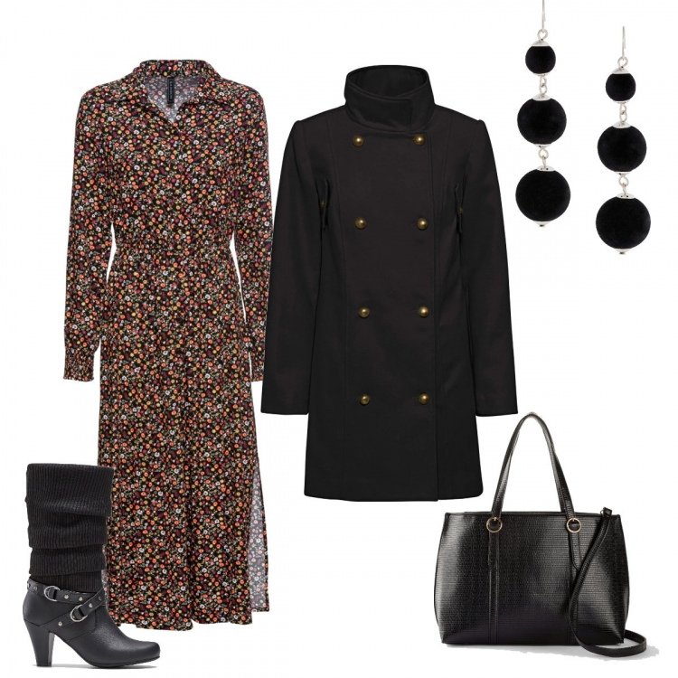 Outfit donna - Low cost con stile. Stile Basic per Tutti i giorni. Abbinamento con stivali, vestiti midi/longuette, caban, borse a mano, orecchini.