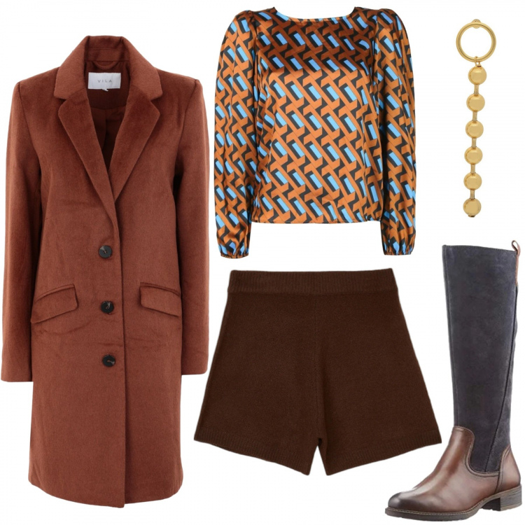 Outfit donna - Welcome autunno!. Stile Trendy per Tutti i giorni. Abbinamento con cappotti, orecchini, bluse, shorts, stivali.