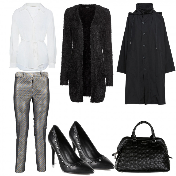 Outfit donna - Bon Ton #17411. Stile Bon Ton per Ufficio. Abbinamento con cardigans, camicie, cappotti, borse a mano, décolleté, pantaloni.