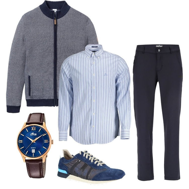 Outfit uomo - Total look #1189561. Stile Trendy per Tutti i giorni. Abbinamento con cardigans, sneakers, pantaloni, orologi analogici, camicie.