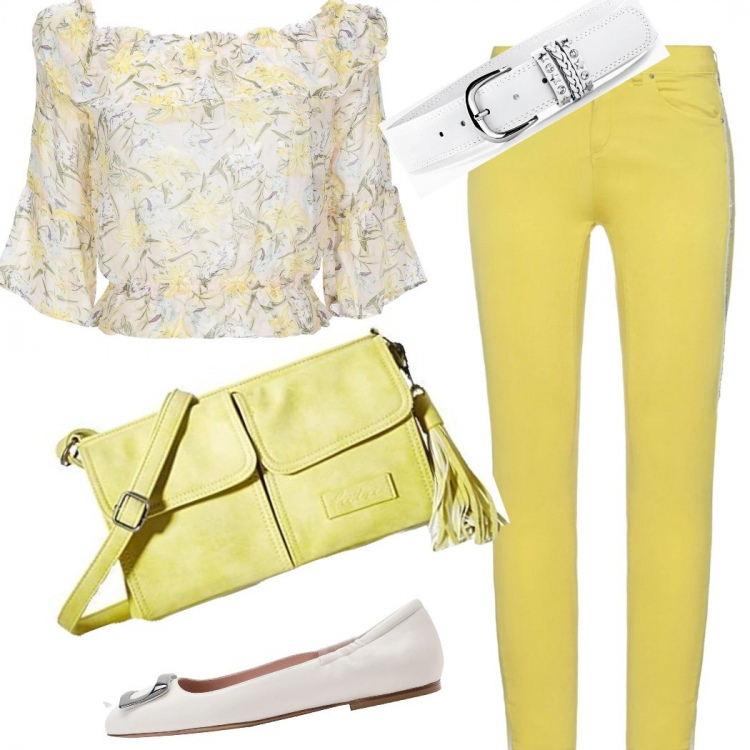 Outfit donna - Voglia di primavera. Stile Romantica per Tutti i giorni. Abbinamento con cinture, bluse, ballerine, pantaloni, borse a mano.
