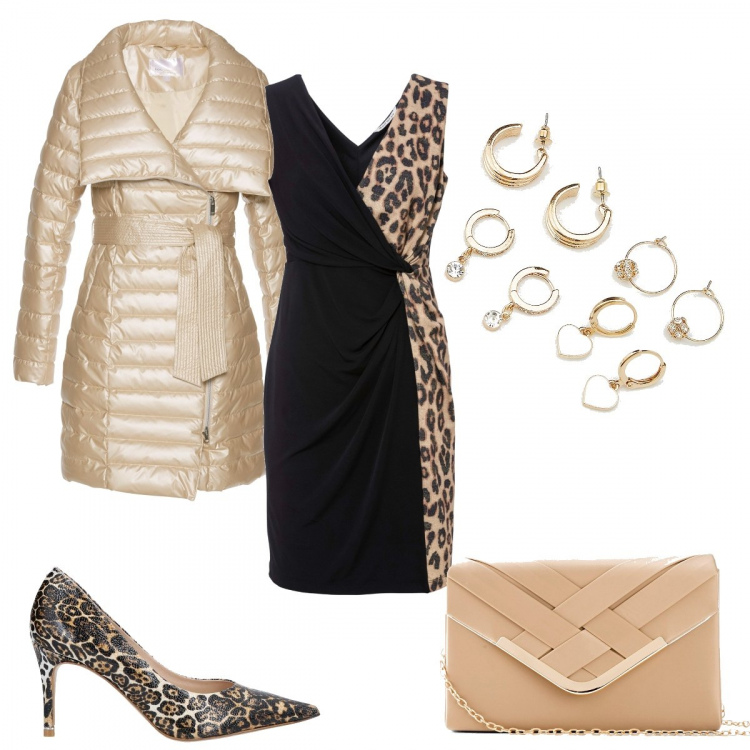 Outfit donna - Serata fuori. Stile Trendy per Serata fuori. look ideale per Petite. Abbinamento con gonne, cappotti, vestiti, décolleté, orecchini.