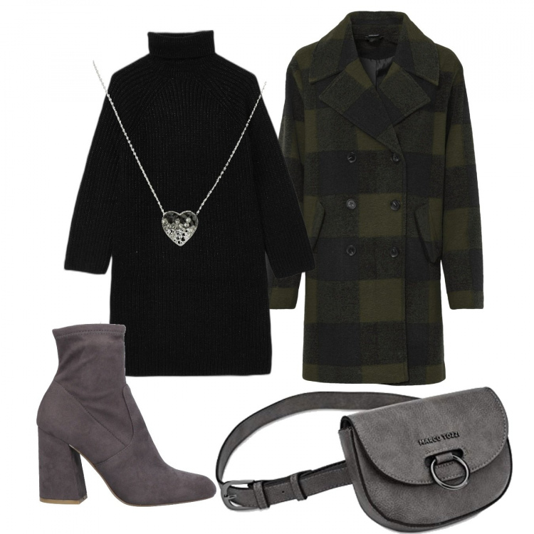 Outfit donna - Trendy in scuro. Stile Trendy per Tutti i giorni. Abbinamento con stivaletti, ballerine, collane, vestiti corti, borse a mano.