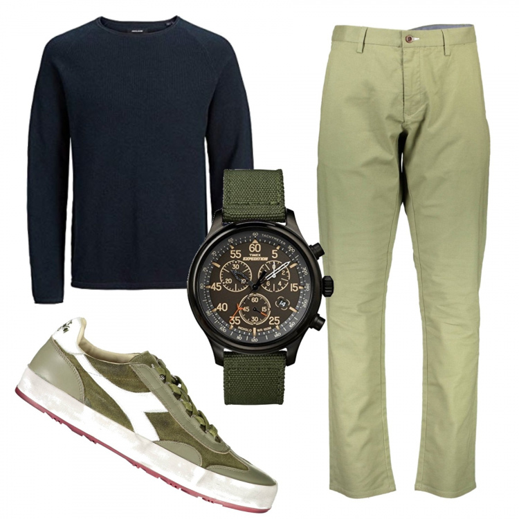 Outfit uomo - Total look #1193992. Stile Casual per Tutti i giorni. Abbinamento con pullovers, orologi, pantaloni, sneakers.