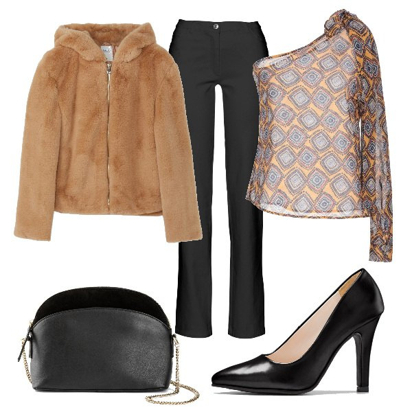 Outfit donna - Total look #1194037. Stile Chic per Serata fuori. Abbinamento con pantaloni, décolleté, borse a tracolla, top, cappotti.
