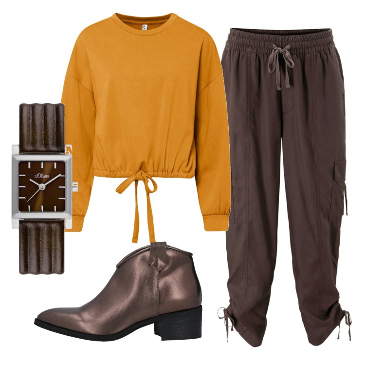 Outfit donna - Trendy #44461. Stile Trendy per Ufficio. Abbinamento con gonne longuette, felpe, stivaletti, orologi.