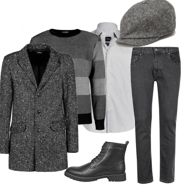 Outfit uomo - Arriva l’inverno. Stile Urban per Tutti i giorni. Abbinamento con cappotti, maglieria, jeans, camicie, cappelli con visiera, stivali.