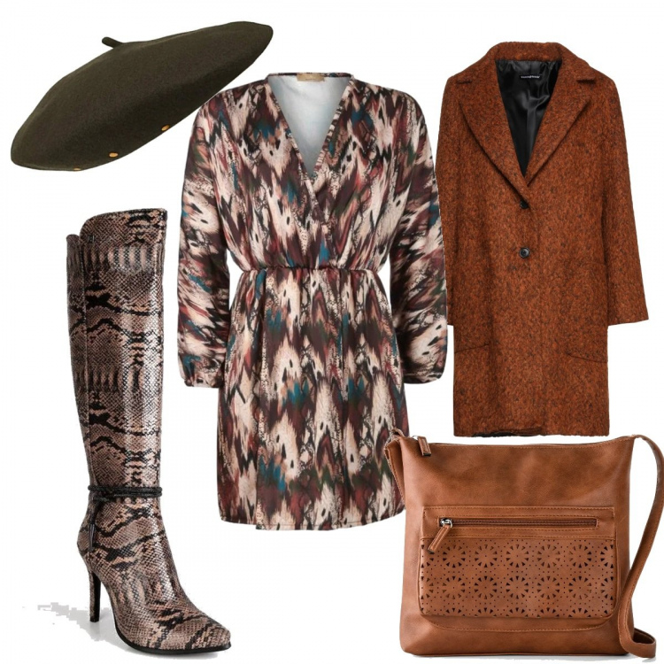 Outfit donna - Gli stivali pitonati. Stile Trendy per Tutti i giorni. Abbinamento con borse a tracolla, cappotti, stivali, vestiti lunghi, cappelli.