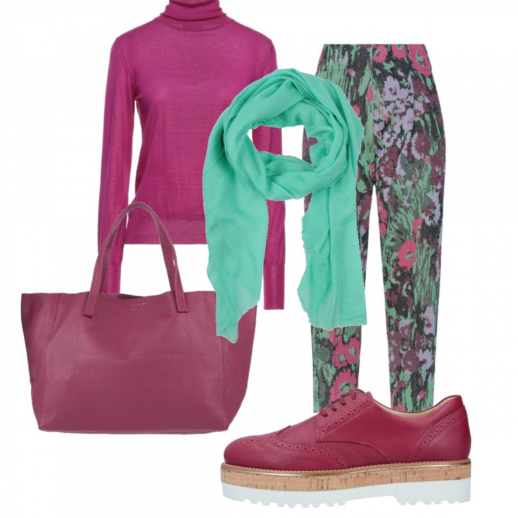 Outfit donna - Pantalone multicolore. Stile Basic per Tutti i giorni. Abbinamento con scarpe stringate, maglieria, sciarpe, pantaloni, borse a mano.