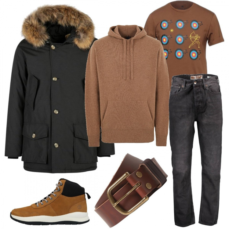Outfit uomo - Freddo non ti temo!. Stile Casual per Tutti i giorni. Abbinamento con piumini, t-shirt, stivali e stivaletti, pullovers, cinture, jeans.
