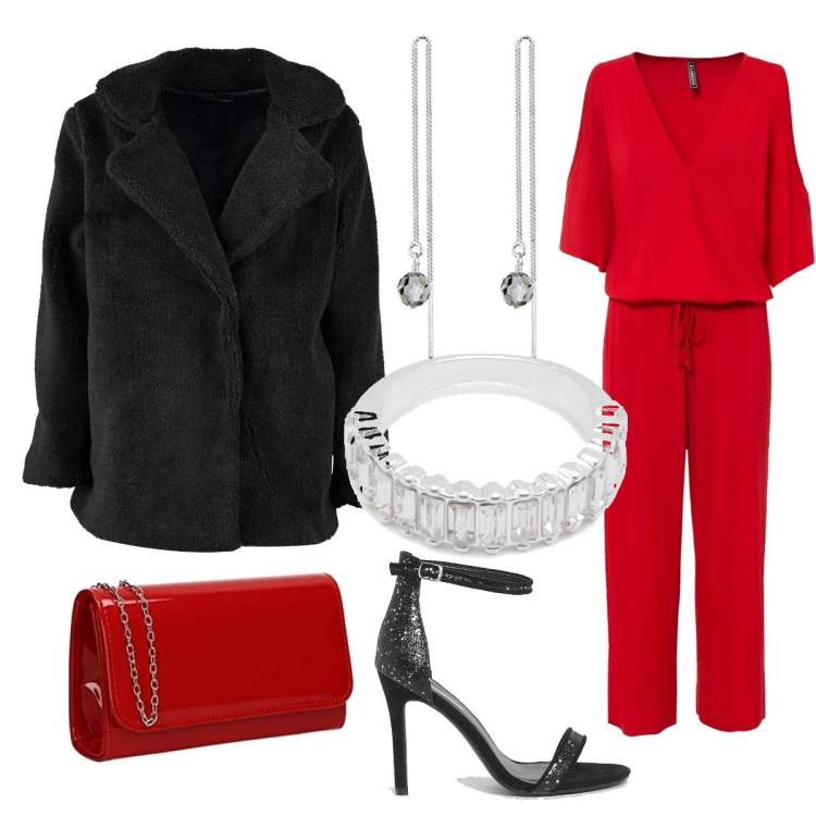 Outfit femme - Chic #23779. Style Chic pour Soirée dehors. Assortir avec combinaisons, manteaux, pochette, bagues, boucles d'oreilles, chaussures à talon.
